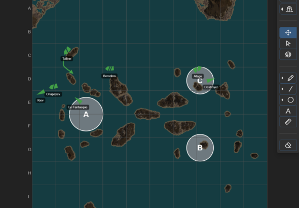 Clan Planner tactics module being used for WoWS Clan Battles season 33 Blue Marlin