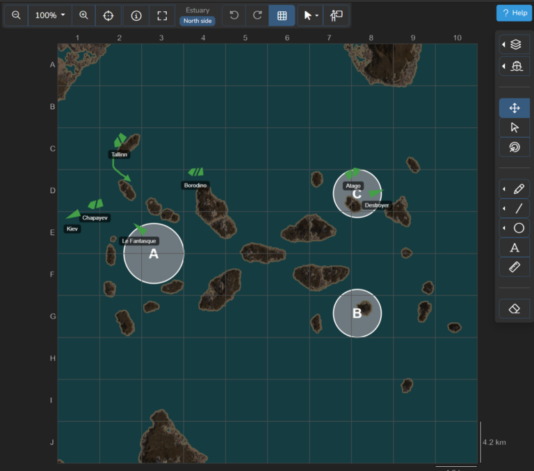 Clan Planner tactics module being used for WoWS Clan Battles season 33 Blue Marlin